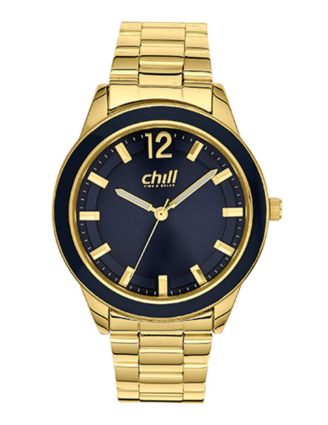 CHILL Damen Uhr mit Gold Metallgehuse und Metallband Gold Produktbild