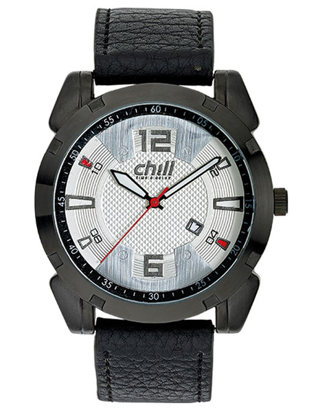 CHILL Herren Uhr mit Schwarz Metallgehäuse und Lederband Schwarz Produktbild
