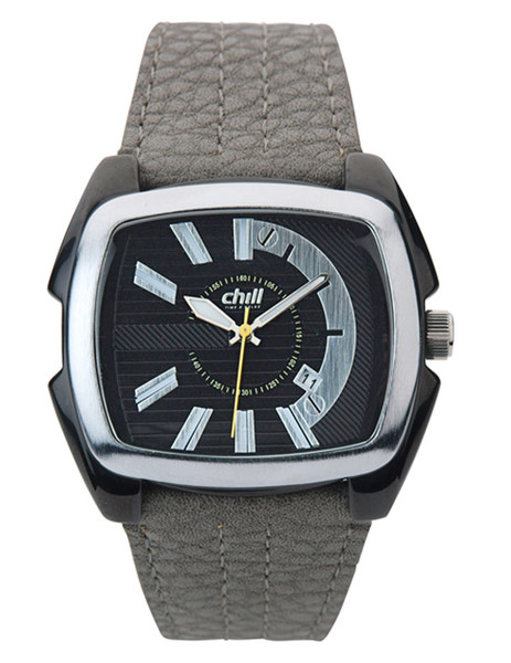 CHILL Herren Uhr mit Schwarz Metallgehäuse und Lederband Braun Produktbild