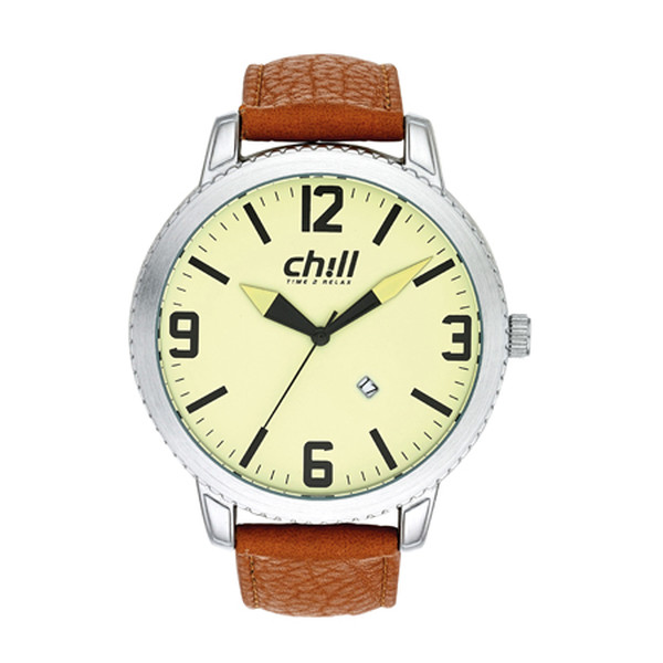 CHILL Unisex Uhr mit Silber Metallgehuse und Lederband Braun Produktbild