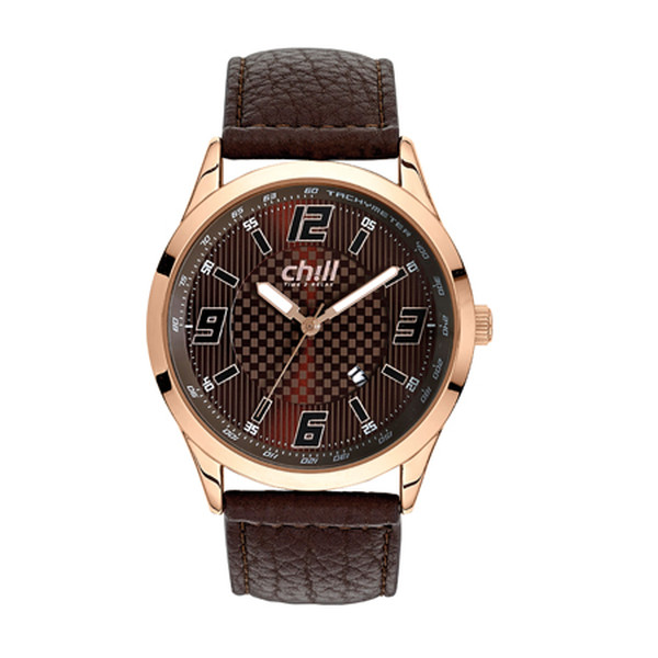 CHILL Herren Uhr mit Ros Metallgehuse und Lederband Braun Produktbild