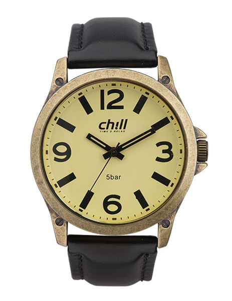 CHILL Herrenuhr CH1563 mit oxidiertem Metallgehuse und Lederband iN Schwarz Produktbild