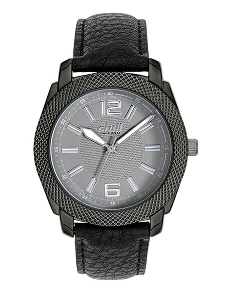 CHILL Herrenuhr CH1546 mit schwarzem Metallgehuse und Lederband in schwarz Produktbild